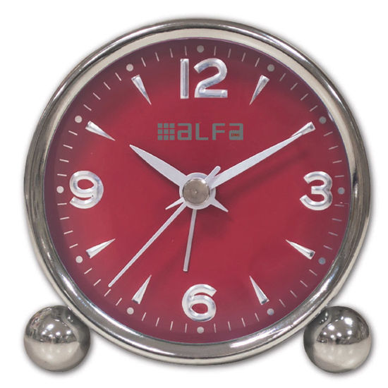 Εικόνα της Ρολόι Επιτραπέζιο AM03 Alfaone Αναλογικό Αθόρυβο Μεταλλικό Chrome-Κόκκινο