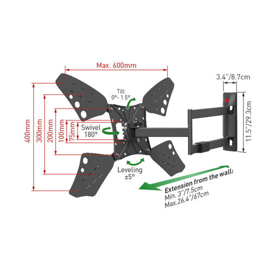 Βάση Τηλεόρασης Τοίχου 3400L.B Barkan 13" - 83" με Βραχίονα και Κλίση