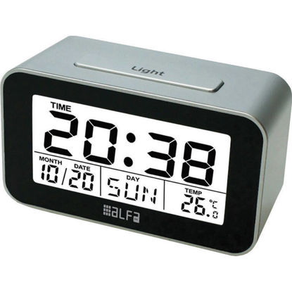 Εικόνα της Ρολόι Επιτραπέζιο ET622A Alfaone Ψηφιακό Με ένδειξη θερμοκρασίας και φωτιζόμενη οθόνη Silver-Μαύρο