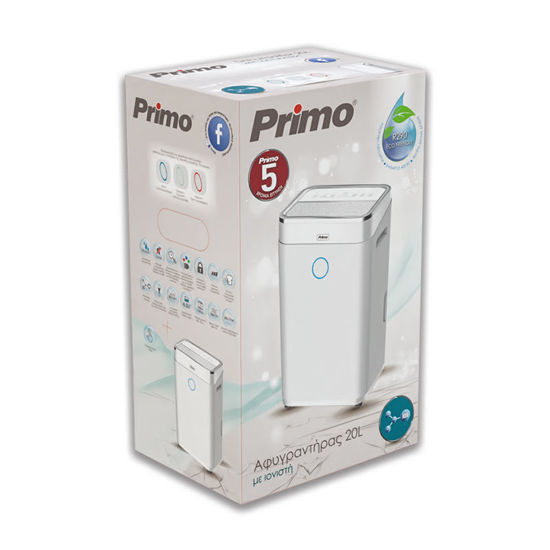 Αφυγραντήρας PRDH-45007i Primo 20L Ηλ/νικός R290 Με Χρωματική 'Ενδειξη Υγρασίας + Ιονιστή + Φίλτρο Διπλής Δράσης Λευκός