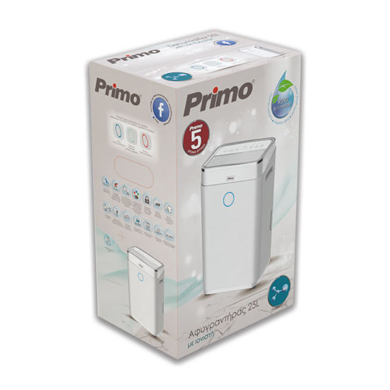 Αφυγραντήρας PRDH-45008i Primo 25L Ηλ/νικός R290 Με Χρωματική 'Ενδειξη Υγρασίας + Ιονιστή + Φίλτρο Διπλής Δράσης Λευκός