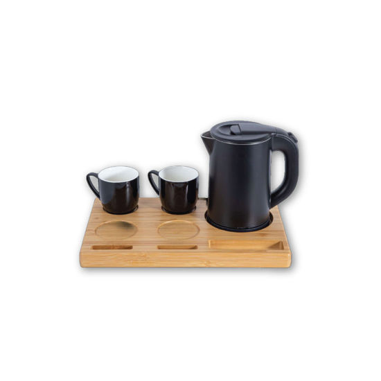 Εικόνα της Ξενοδοχειακό σετ καλωσορίσματος PRWT-50085 Primo 0.8L 1200W με Ανοξείδωτο Cool touch Μαύρο βραστήρα & Ξύλινη βάση